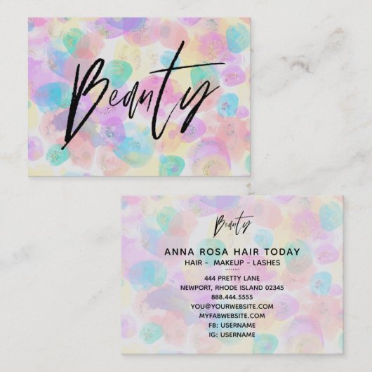 ** BEAUTY Pastel Kleurrijke regenboog Modern Abstr Visitekaartje (Voorkant / Achterkant)