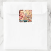  Beauty Pin-Up Illustratie Vierkante Sticker (Tas)