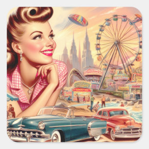  Beauty Pin-Up Illustratie Vierkante Sticker