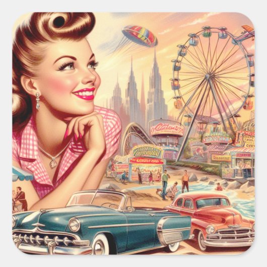  Beauty Pin-Up Illustratie Vierkante Sticker (Voorkant)