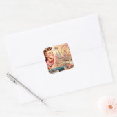  Beauty Pin-Up Illustratie Vierkante Sticker (Envelop)