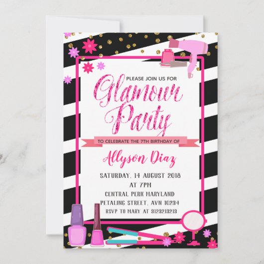 Beauty Queen Glamour Party Verjaardag Uitnodiging (Voorkant)