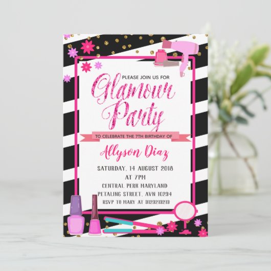 Beauty Queen Glamour Party Verjaardag Uitnodiging (Staand voorkant)