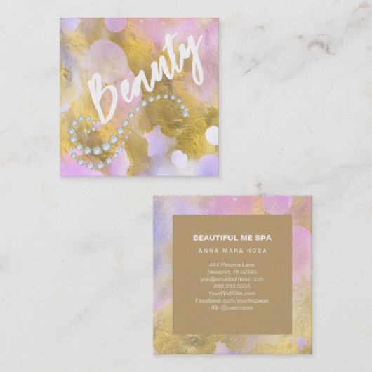 *~* BEAUTY Rainbow Gold Foil Script Visitekaartje (Voorkant / Achterkant)