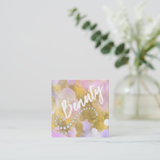*~* BEAUTY Rainbow Gold Foil Script Visitekaartje (Staand voorkant)