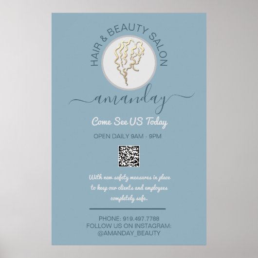 Beauty Salon Be Safe Logo Hairdresser QR Code Poster (Voorkant)