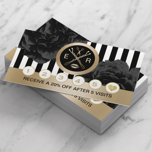 Beauty Salon Black Floral Modern Stripes Loyalty