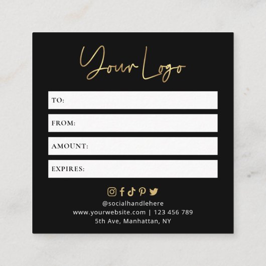 Beauty Salon Black & Gold Chic-cadeaubon Vierkante Visitekaartje (Achterkant)