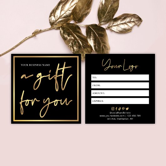 Beauty Salon Black & Gold Chic-cadeaubon Vierkante Visitekaartje