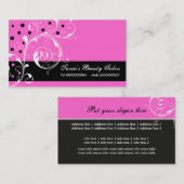 Beauty Salon bloemenrol blad zwart, heet roze Visitekaartje (Voorkant / Achterkant)
