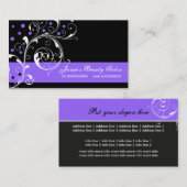 Beauty Salon bloemenrol blad zwart, paarse Visitekaartje (Voorkant / Achterkant)