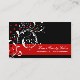 Beauty Salon bloemenrol blad zwart, rood Visitekaartje