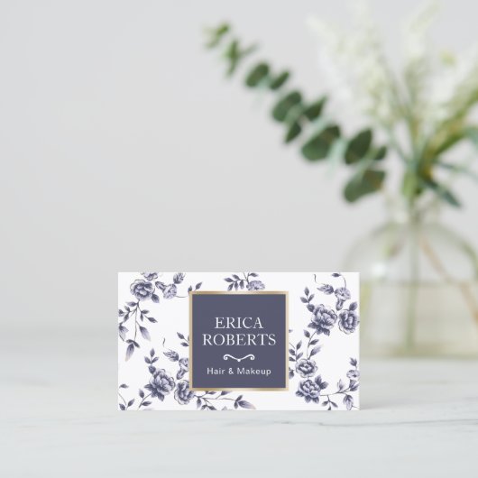 Beauty Salon  Blue Floral Benoeming Afsprakenkaartje (Staand voorkant)