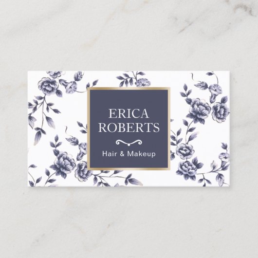 Beauty Salon  Blue Floral Benoeming Afsprakenkaartje (Voorkant)