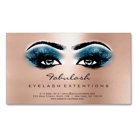Beauty Salon Blue Roos Gold Adress Makeup Lashes Magnetisch Visitekaartje (Voorkant)