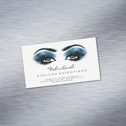 Beauty Salon Blue White Adress Makeup Lashes Magnetisch Visitekaartje (Voorbeeld)