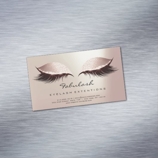 Beauty Salon Blush Roos Gold Adress Makeup Lashes Magnetisch Visitekaartje (Voorbeeld)