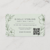 Beauty Salon Botanical Sage Green QR Code Visitekaartje (Achterkant)