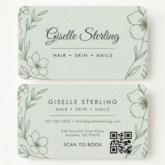 Beauty Salon Botanical Sage Green QR Code Visitekaartje