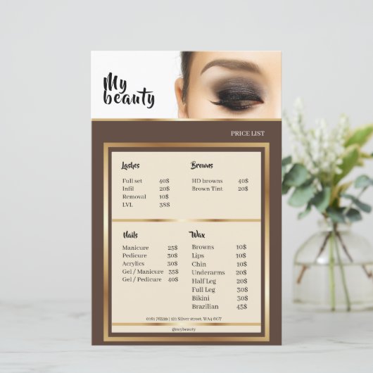 Beauty Salon Brown & Golden Lijst Price List (Staand voorkant)