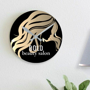 Beauty Salon Business Name Metallic Gold + Black Ronde Klok