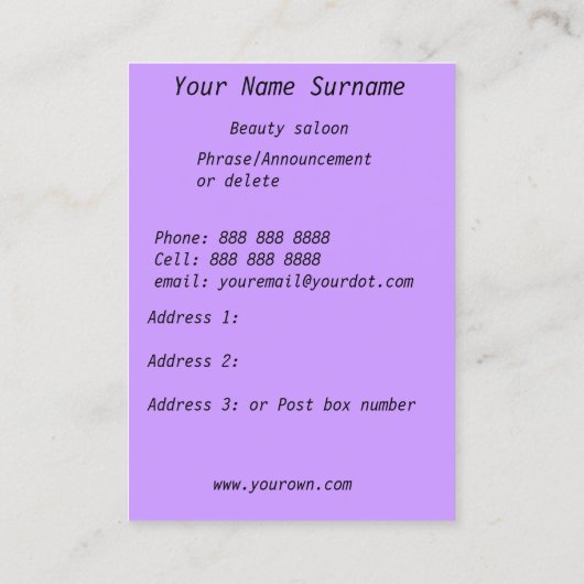 Beauty Salon Business Visitekaartje (Achterkant)