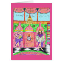 Beauty Salon Card met kat, moeder en grootmoeder