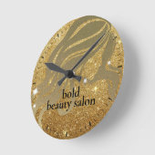 Beauty Salon Custom Name Gold Metallic en Glitter Ronde Klok (Hoek)