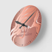 Beauty Salon Custom Name Roos Gold Metallic Wall Ronde Klok (Hoek)