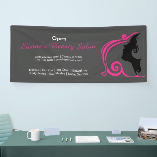 Beauty Salon (dieproze) * kies achtergrondkleur Spandoek (Beurs)