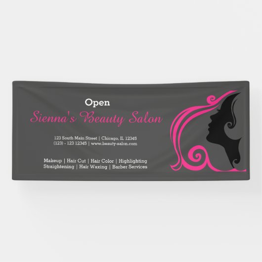 Beauty Salon (dieproze) * kies achtergrondkleur Spandoek (Horizontaal)