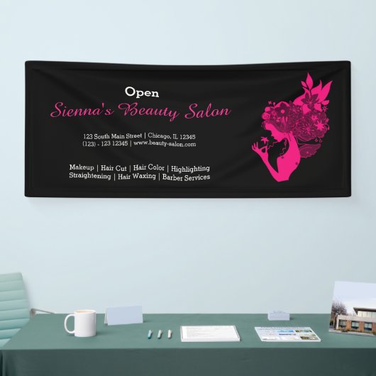 Beauty Salon (dieproze) * kies achtergrondkleur Spandoek (Beurs)
