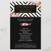 Beauty Salon  Floral Black White Stripes Flyer (Voorkant)