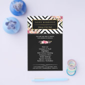 Beauty Salon  Floral Black White Stripes Flyer (Enkel)
