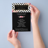Beauty Salon  Floral Black White Stripes Flyer (Hand)