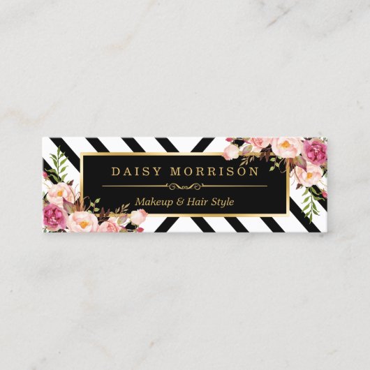 Beauty Salon Floral Gold Abstract Line Pattern Mini Visitekaartje (Voorkant)