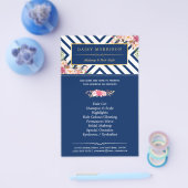 Beauty Salon  Floral Navy Blue Stripes Flyer (Enkel)