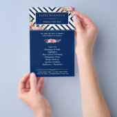 Beauty Salon  Floral Navy Blue Stripes Flyer (Hand)