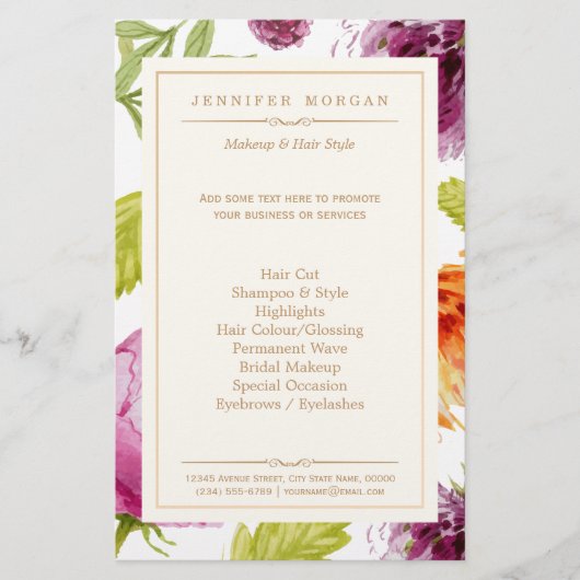 Beauty Salon Garden Floral Boutique Service Menu (Voorkant)