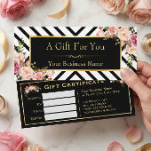 Beauty Salon Gift Certificate Gold Floral Stripes
