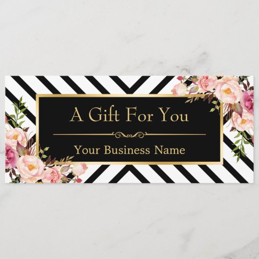 Beauty Salon Gift Certificate Gold Floral Stripes (Voorkant)