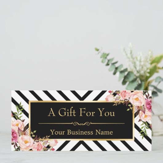 Beauty Salon Gift Certificate Gold Floral Stripes (Staand voorkant)