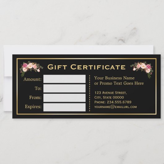 Beauty Salon Gift Certificate Gold Floral Stripes (Achterkant)