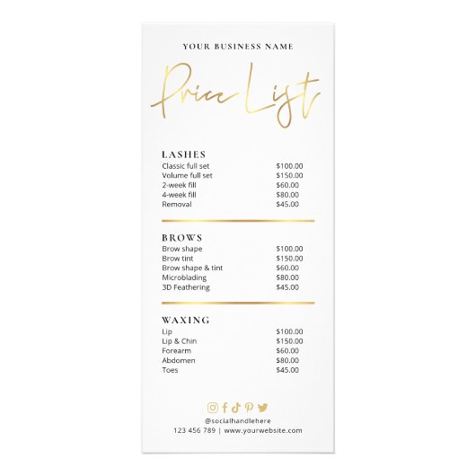 Beauty Salon Glam Gold Logo Moderne prijslijst Reclamekaart (Voorkant)