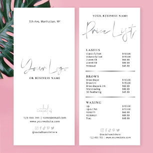 Beauty Salon Glam Silver Logo Trendy Price List Reclamekaart