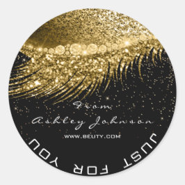 Beauty Salon Glitter Gold ConfettiLash Metal Black Ronde Sticker
