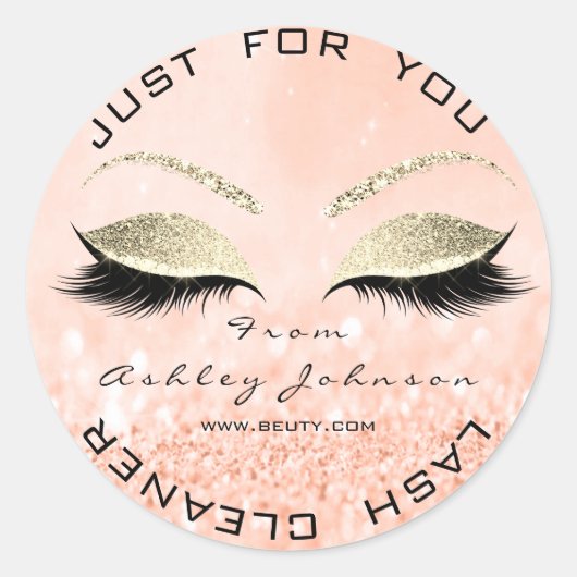 Beauty Salon Glitter Peach Gold Lash Cleaner Ronde Sticker (Voorkant)