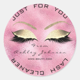 Beauty Salon Glitter Pink Gold Lash Cleaner Glass Ronde Sticker