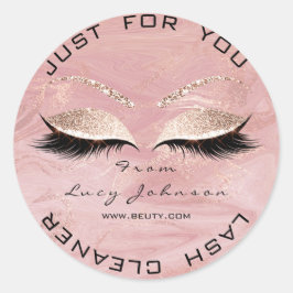 Beauty Salon Glitter Pink Marblel Lashes Cleaner Ronde Sticker