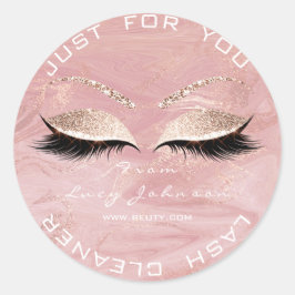 Beauty Salon Glitter Pink Marblel Lashes Cleaner Ronde Sticker
